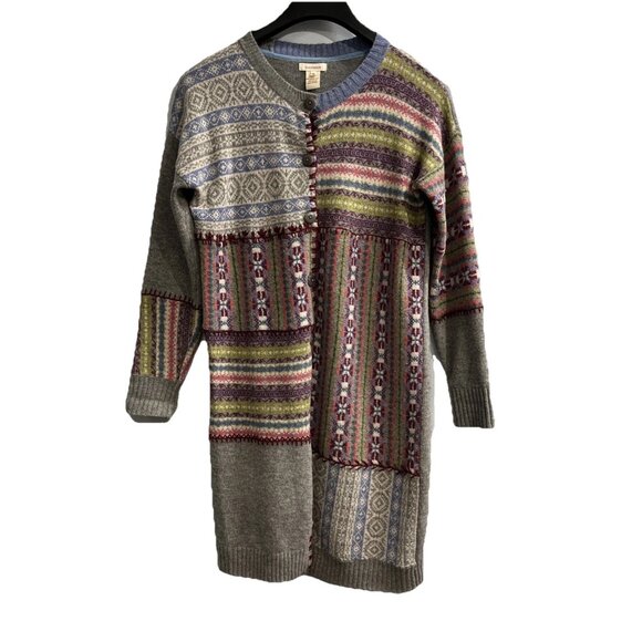 Sundance Sweater Womens M Wool Long Cardigan Fair Isle Patchwork Boho Hippie - Picture 1 of 8